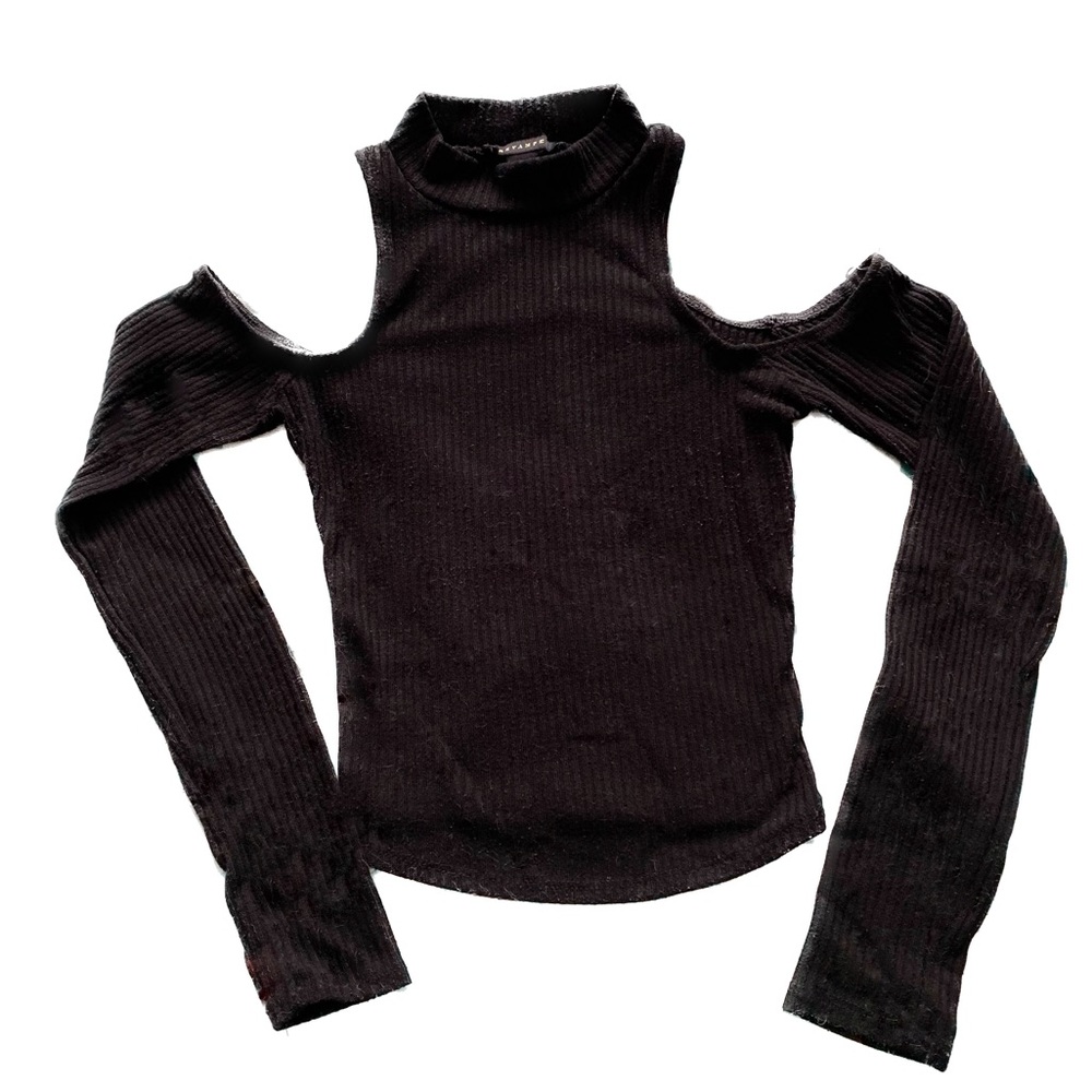 Sexy Black Crop Cold Shoulder Knit